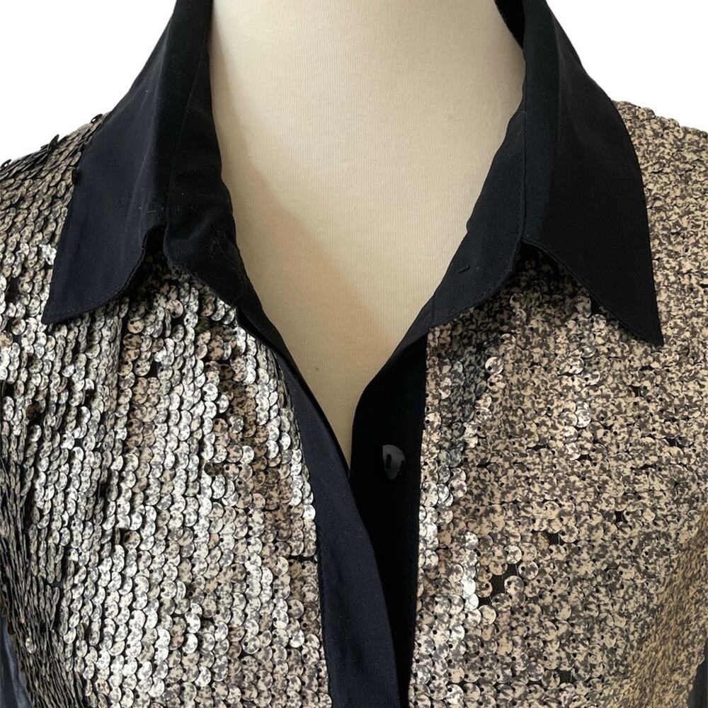 Aryn K. Silk Long Sleeve Sheer Black Blouse with Gold Sequins Size M - Picture 2 of 9